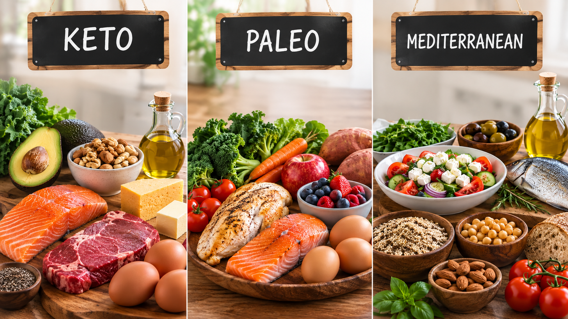 Comparing Keto, Paleo, and Mediterranean diet foods